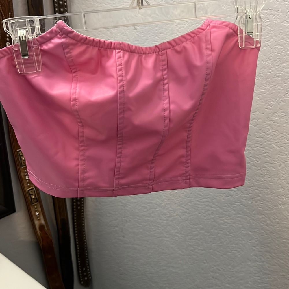 Pink leather crop top